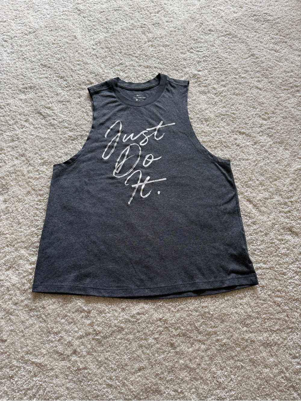 Nike Women’s Gray Muscle Tank with White 'Just Do It.' Script